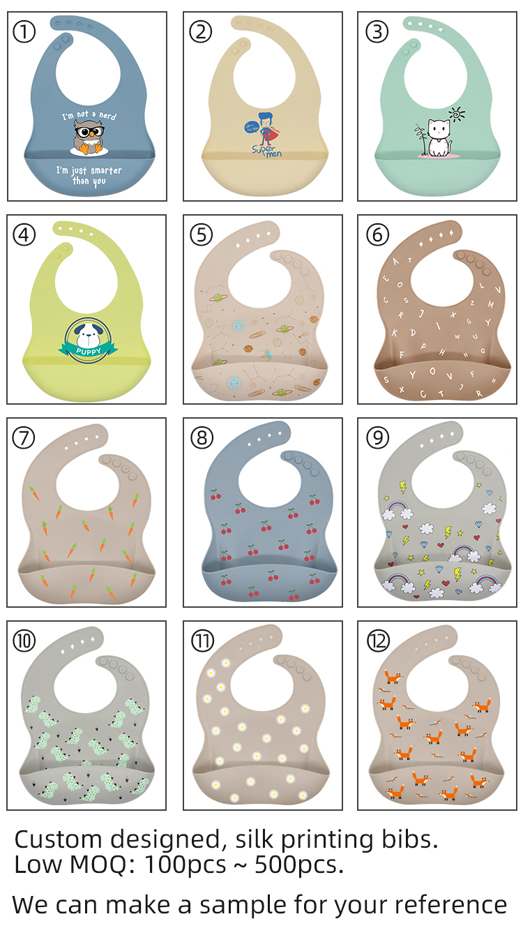 Bavoirs pour bébé en silicone de qualité alimentaire avec poche pour  attrape-aliments de grande capacité bavoir imperméable réglable doux  pliable pour