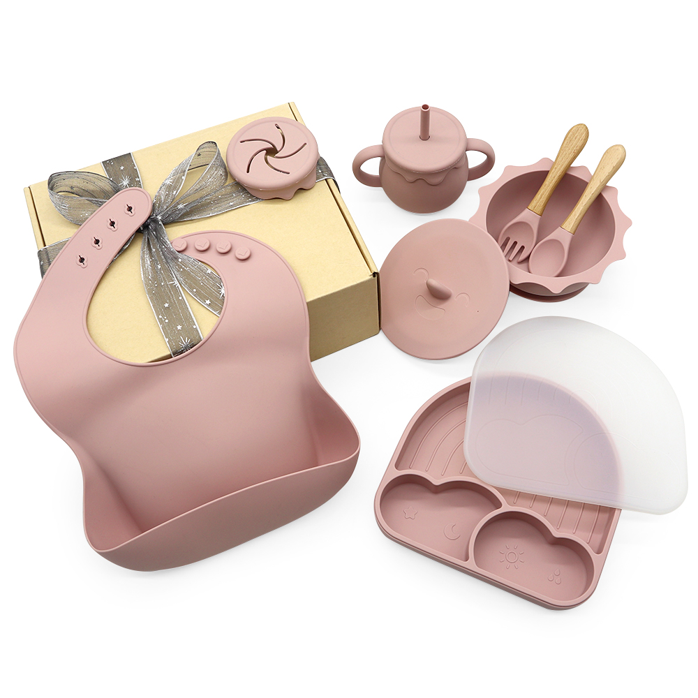 Ensemble d'alimentation pour bébé - Ensemble d'ustensiles de sevrage Led  pour bébé Fournitures pour tout-petits - Bavoir bébé en silicone, plaque  d'aspiration, bol d'aspiration, cuillère, fourchette, tasse à bec -  Nourriture