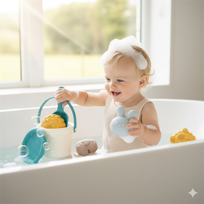silicone beach bucket for bath time fun